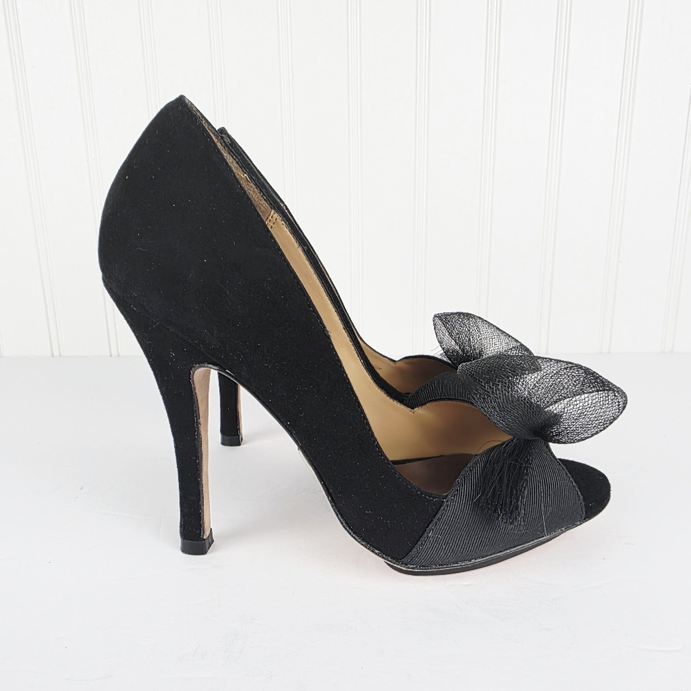 Badgley Mischka Open Toe Pump Black 4.5'' Heel Size 6 - Picture 7 of 10